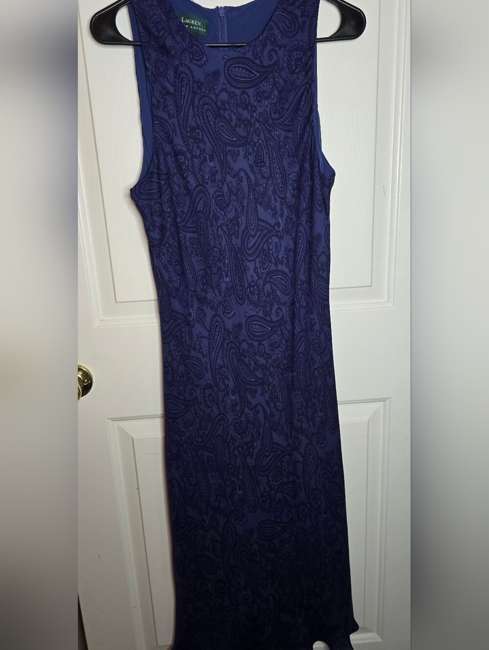 VTG Lauren Ralph Lauren 100% Silk Navy Paisley Dress Sleeveless Women SIZE 16